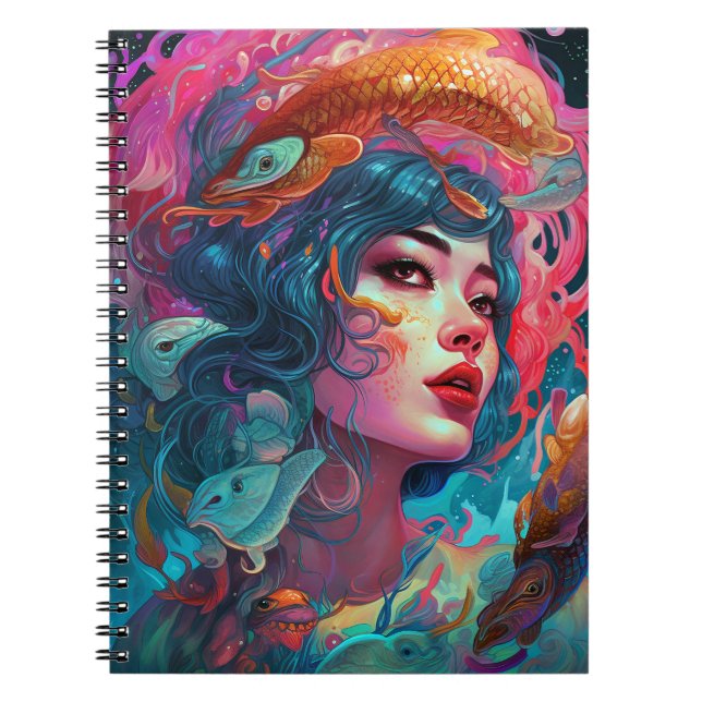 Sea Serpent Hair Dam Fantasy Art Anteckningsbok (Framsidan)