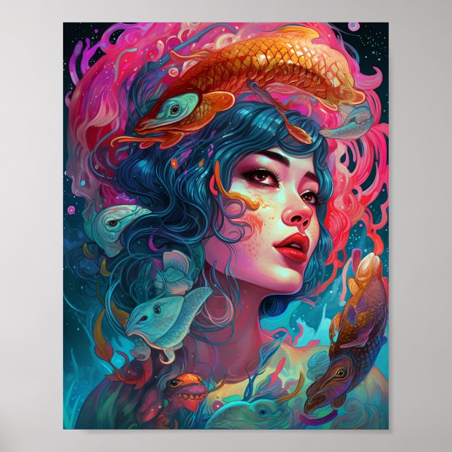 Sea Serpent Hair Dam Fantasy Art Poster (Framsidan)