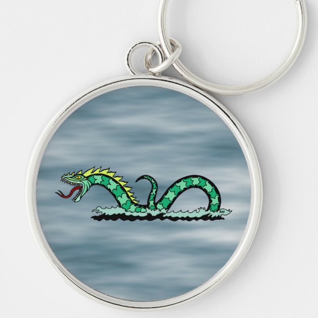 Sea Serpent Rund Silverfärgad Nyckelring (Framsidan)