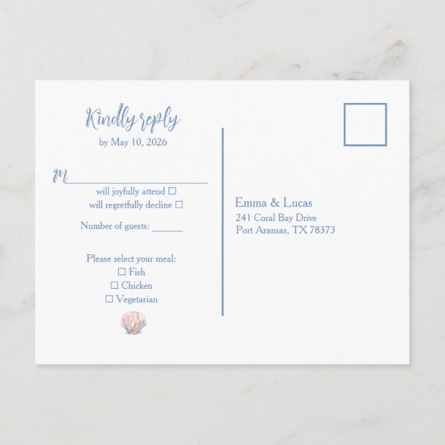 sea shell inbjudan vykort (Baksida)