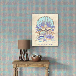 Sea Shore Beach Vibe Teal, Coral, Lila Canvastryck