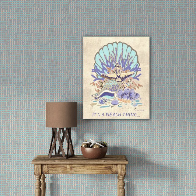 Sea Shore Beach Vibe Teal, Coral, Lila Canvastryck (Skapare uppladdad)