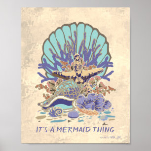 Sea Shore Beach Vibe Teal, Coral, Lila Poster