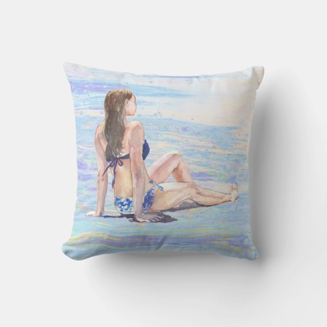*~* Sea Shore Beach Woman Beach AR29 Kudde (Framsida)