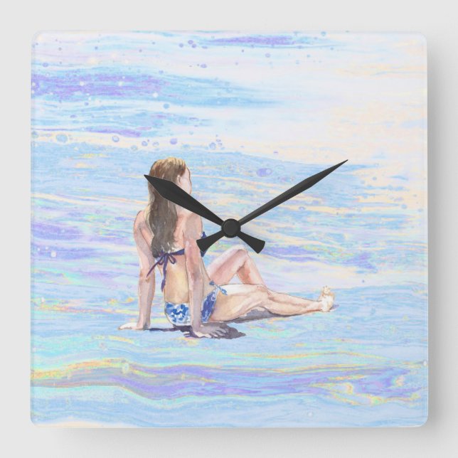 *~* Sea Shore Ocean Woman AR29 Beach Fyrkantig Klocka (Framsida)