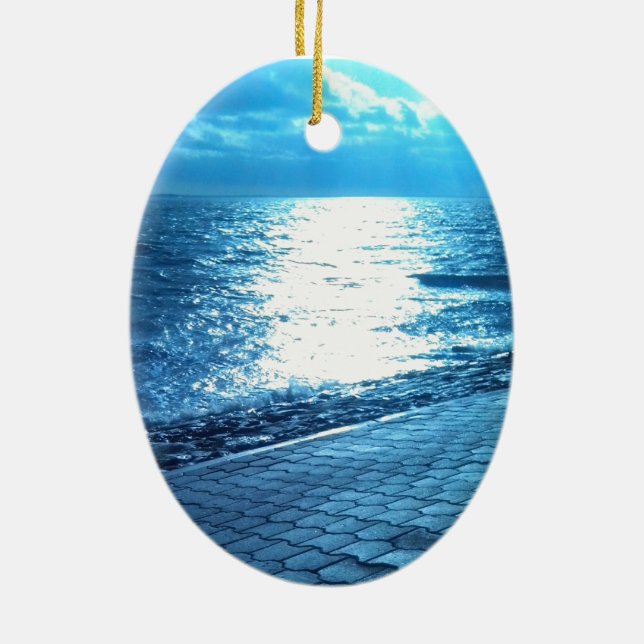 Sea Shore, Serenity Blue Nature Photo Julgransprydnad Keramik (Baksidan)