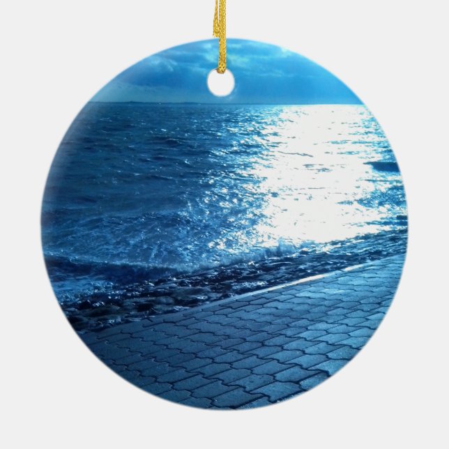 Sea Shore, Serenity Blue Nature Photo Julgransprydnad Keramik (Baksidan)