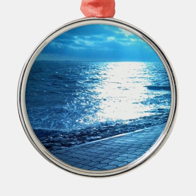 Sea Shore, Serenity Blue Nature Photo Julgransprydnad Metall (Framsidan)