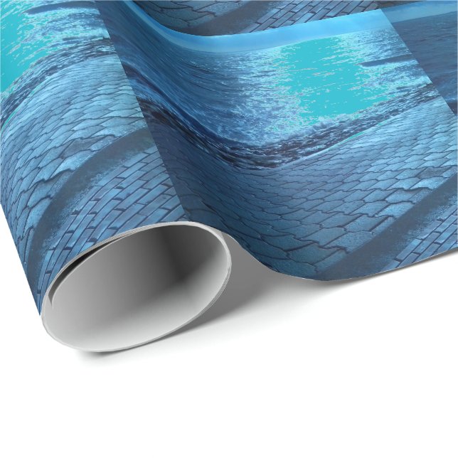 Sea Shore, Serenity Blue Nature Photo Presentpapper (Rullad Hörn)