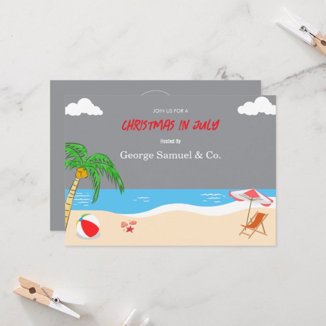 Sea Side Christmas in July Custom Name Log & Text Inbjudningar (Fram/Back In Situ)