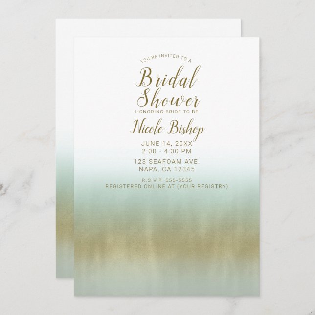 Sea Skam Guld White Elegant Beach Möhippa Inbjudningar (Fram/baksida)