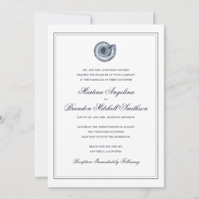Sea Snäcka Beach Wedding | Traditionell inbjudan (Framsida)