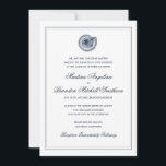Sea Snäcka Beach Wedding | Traditionell inbjudan<br><div class="desc">Klassisk marin och vit bröllopsinbjudan med en antika havsliknande illustration av snäckan. Gräns är frivilligt. (Se till att förhandsvisa beskurna mönster för att se hur gräns kommer att se ut när beskärningen sker.) Finns även på fler färg. http://www.zazzle.com/beckynimoy* com</div>
