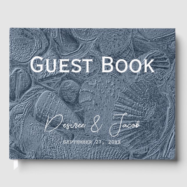 Sea Snäcka Mörk Dusty Blue Modern Coastal Beach Gästböcker (Framsida)