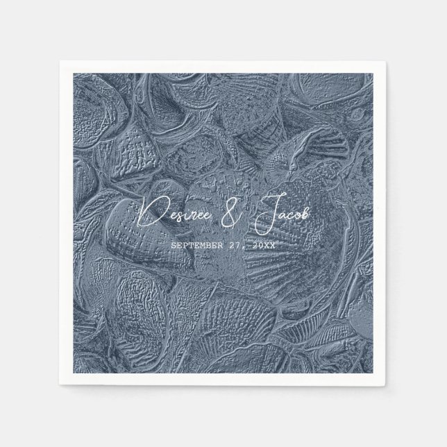 Sea Snäcka Mörk Dusty Blue Modern Coastal Beach Pappersservett (Framsidan)