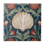 Sea snäcka William Morris stil Nautical botanical Kakelplatta<br><div class="desc">"classy Classic art nouveau",  "sage grönt clam snäcka",  "Sea sea sea maritime animals",  "william morris ceramic tile tile",  "blue white water vatten life",  "Sea Ocseas mörk navy red",  "vintage snyggt shore life",  "nautical wildlife vild animal",  "vacschschalloped scallop säsonhell",  "traditionell strand kusten antique"</div>