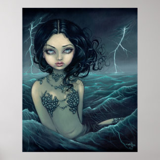 Sea Storm gothic sjöjungfru Art Skriv ut Poster