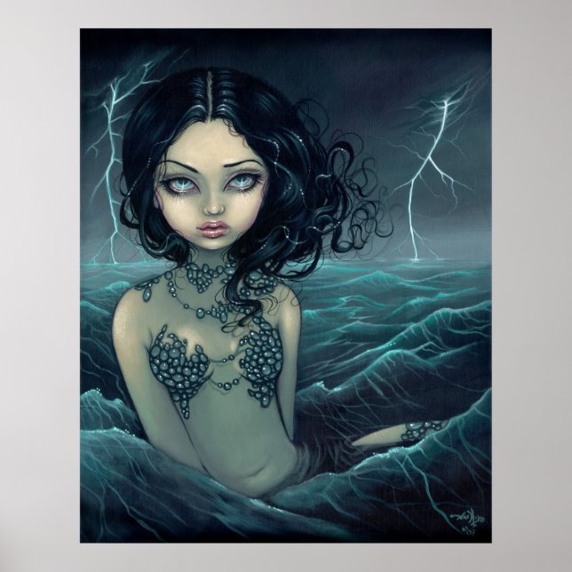 Sea Storm gothic sjöjungfru Art Skriv ut Poster (Framsidan)
