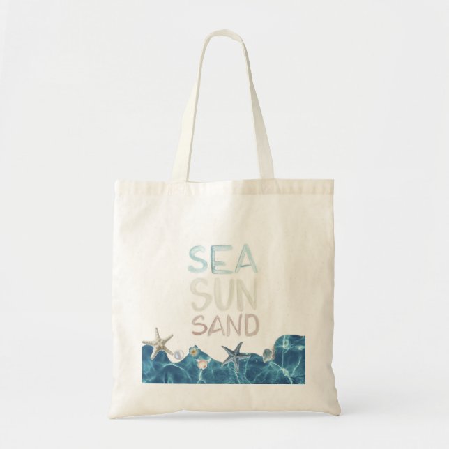 Sea Sun Sand Summer Beach Tote Bag Tygkasse (Framsidan)