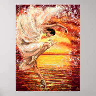 Sea Sunset Dancing Dam - Original Painting Art Poster