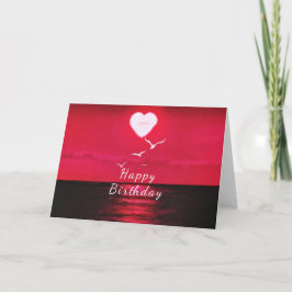 Sea Sunset Heart Kärlek Romantic Birthday Card Kort