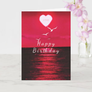 Sea Sunset Heart Text Kärlek Birday Card Kort