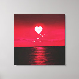 Sea Sunset-Kanvastryck med Sol Kärlek Heart Canvastryck
