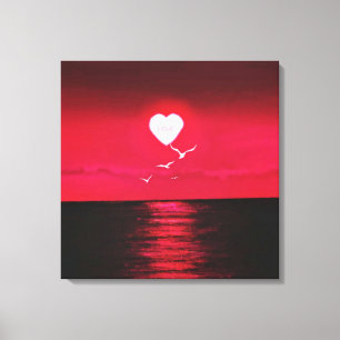 Sea Sunset-Kanvastryck med Sol Kärlek Heart Canvastryck