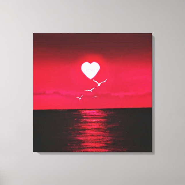 Sea Sunset-Kanvastryck med Sol Kärlek Heart Canvastryck (Framsida)
