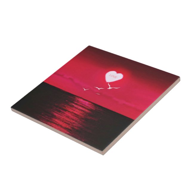 Sea Sunset Kärlek Ceramic Tile Romantic Heart Kakelplatta (Sidan)