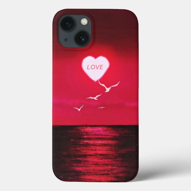 Sea Sunset Kärlek Hear Romantic Black Red Ditt nam (Baksida)