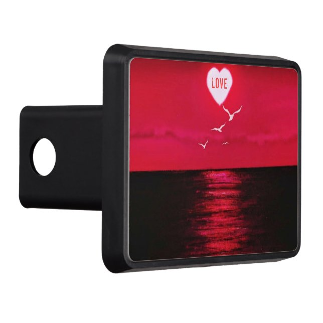 Sea Sunset Kärlek Heart Black and Red Hitch Cover Dragkroksskydd (Höger)