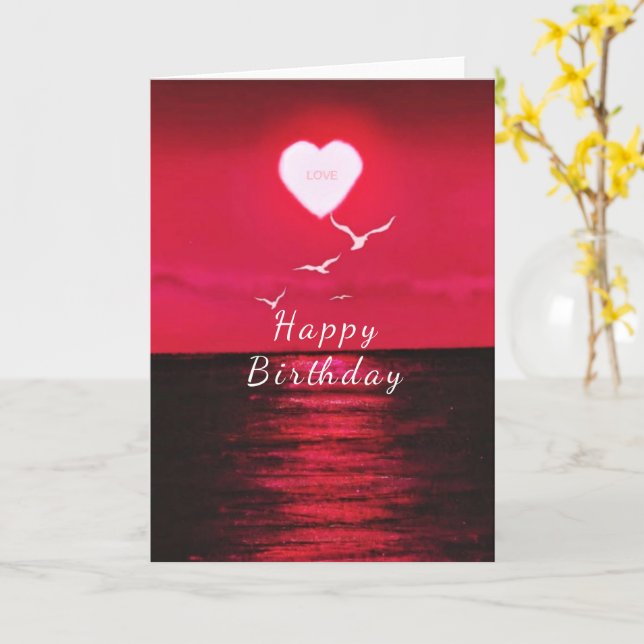Sea Sunset Kärlek Heart Romantic Birthday Card Kort (Gul blomma)