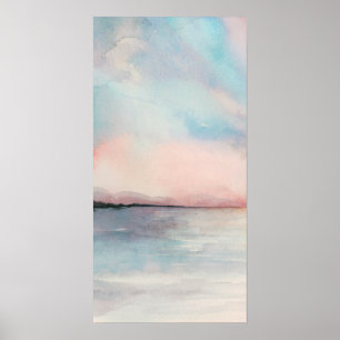 Sea Sunset Triptych - Pastel Watercolor Poster