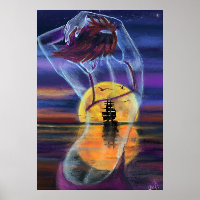 Sea Sunset Woman Poster (Framsidan)