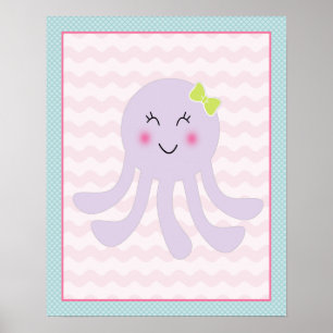 Sea Sweeties Girl Sjöliv Octopus Art Poster
