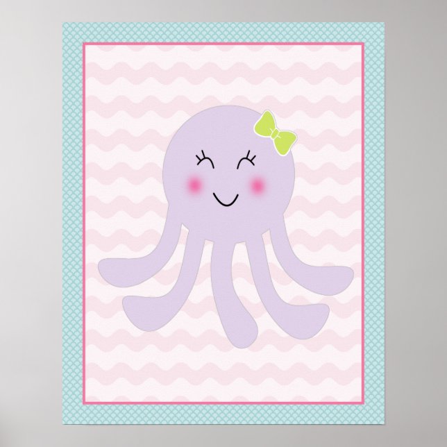 Sea Sweeties Girl Sjöliv Octopus Art Poster (Framsidan)