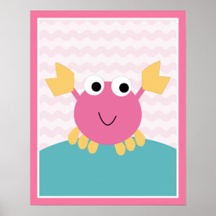 Sea Sweeties Girl Sjöliv Rosa Crab Art Poster