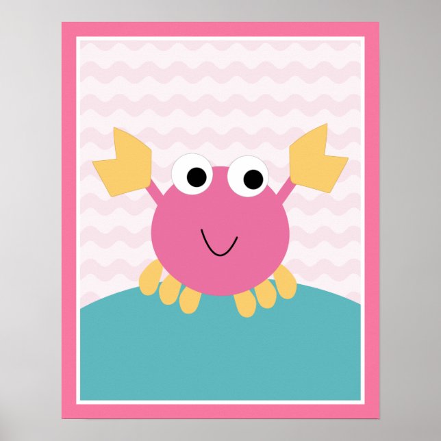 Sea Sweeties Girl Sjöliv Rosa Crab Art Poster (Framsidan)