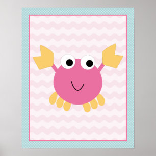 Sea Sweeties Girl Sjöliv Rosa Crab Art Poster