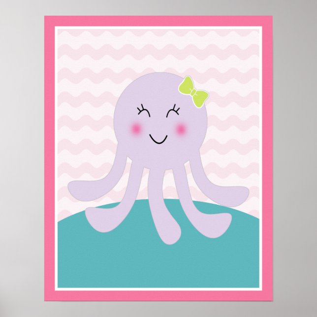 Sea Sweeties Girl Sjöliv Rosa Octopus Art Poster (Framsidan)