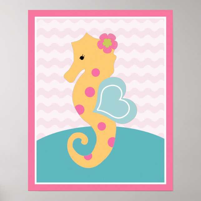 Sea Sweets Girl Sjöliv Rosa Seahorse Art Poster (Framsidan)
