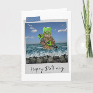 Sea Swimmer Cat Funny Birthday Card Kort