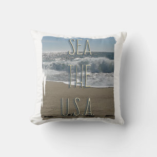 Sea the U.S.A. Beach Life Roligt Summer Slogan Kudde