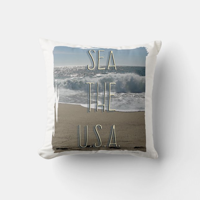 Sea the U.S.A. Beach Life Roligt Summer Slogan Kudde (Framsida)
