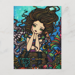 Sea Treasure Chest Sjöjungfru Fairy Fantasy Art Gi Vykort