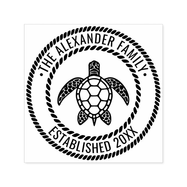 Sea Turtle #5 Family Namn Date Estd Rope Ram Självfärgande Stämpel (Design)