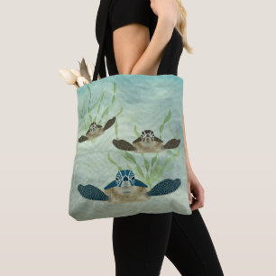 Sea Turtle Allover Tote Tygkasse