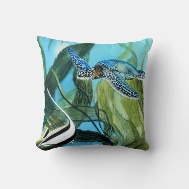 Sea Turtle and Angelfish Pillow Kudde (Framsida)