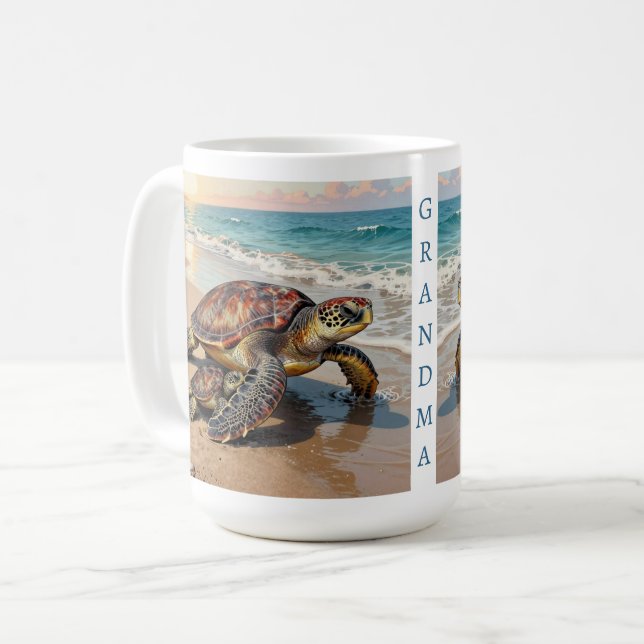 Sea Turtle and Baby Illustration | Personalized Kaffemugg (Framsida vänster)